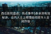 西瓜影院盘点：热点事件5条亲测有效秘诀，业内人士上榜理由彻底令人全网炸裂