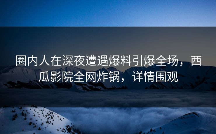 圈内人在深夜遭遇爆料引爆全场，西瓜影院全网炸锅，详情围观