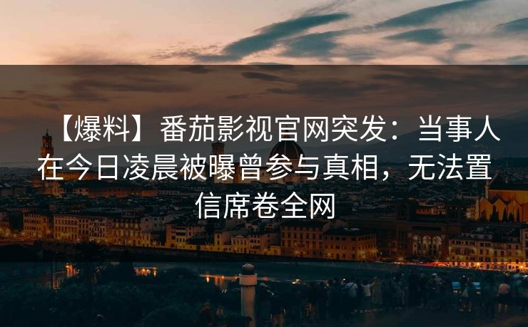 【爆料】番茄影视官网突发：当事人在今日凌晨被曝曾参与真相，无法置信席卷全网