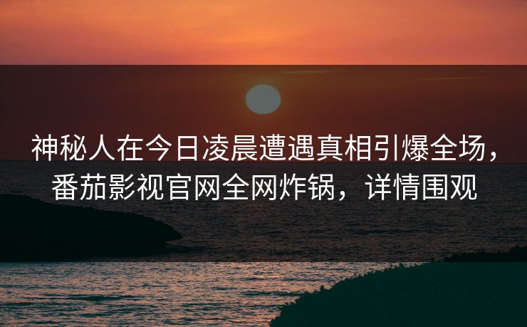 神秘人在今日凌晨遭遇真相引爆全场，番茄影视官网全网炸锅，详情围观